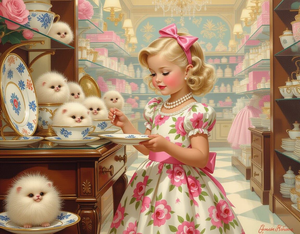 Girl Shopping with Tribbles in Pin-Up Style