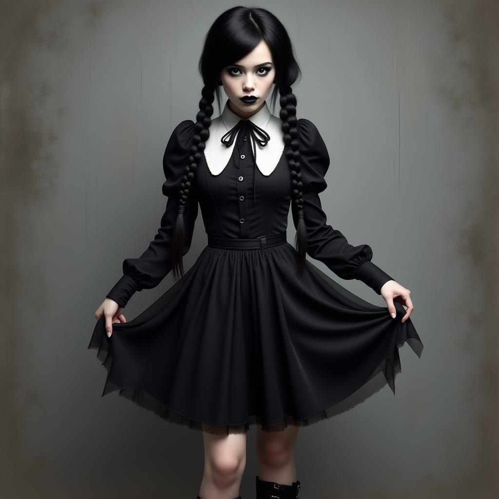 Gothic Portrait of a Woman in Braided Pigtails