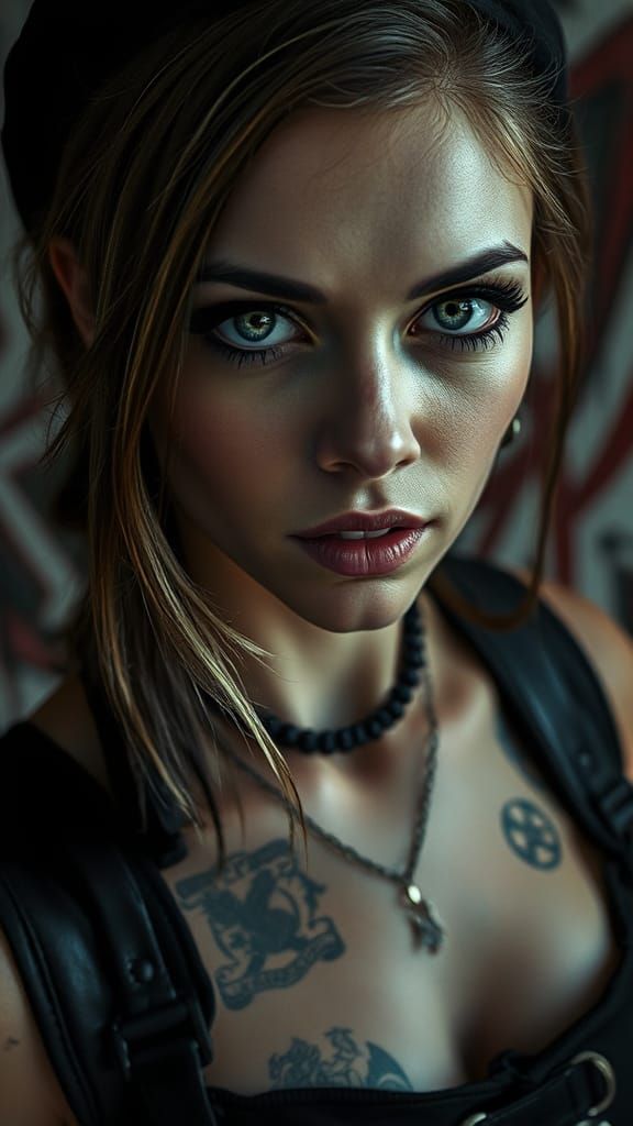 Gritty Portrait of a Goth Rocker in Dystopian Style