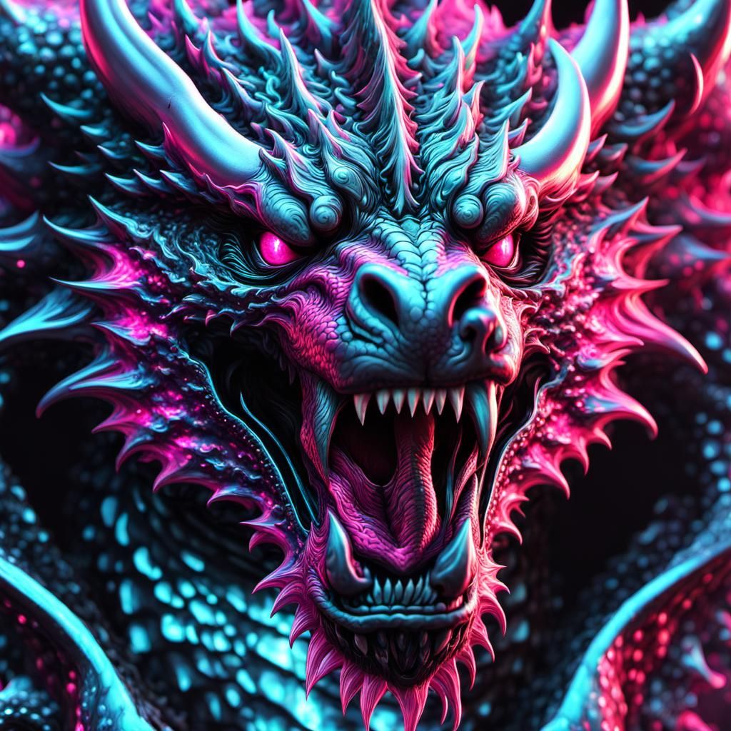 Dragon Bear Demon in Electric Pink Ink Fantasycore