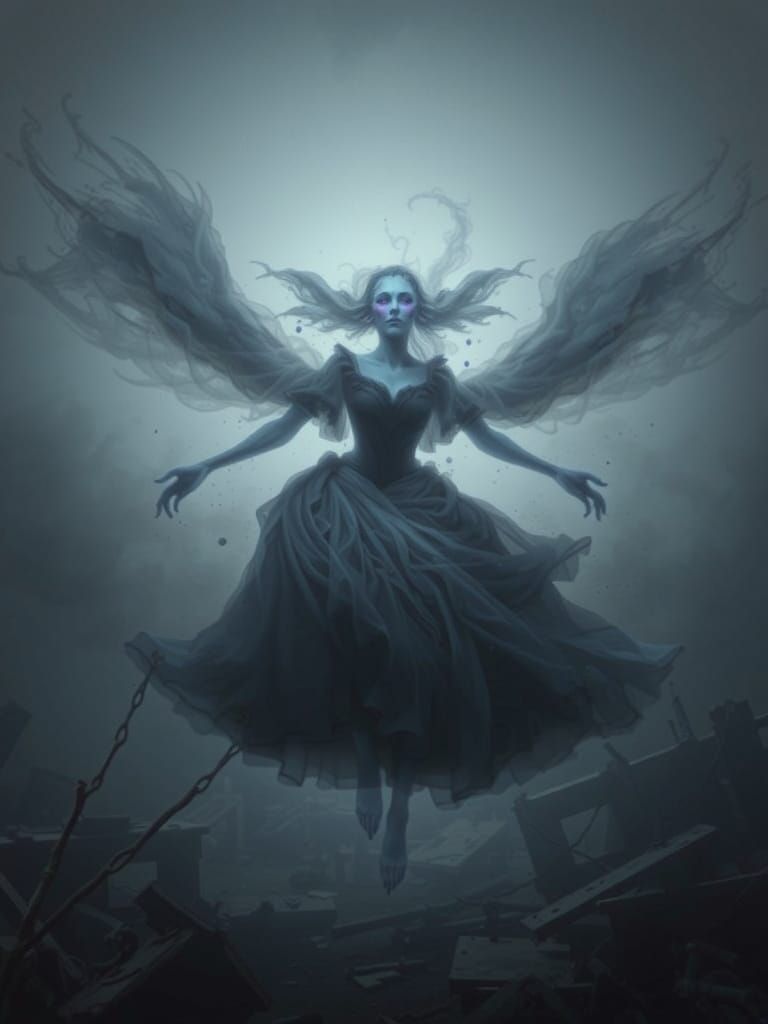 Ethereal Lament: A Dark Fantasy Ghost Weeps in Desolation