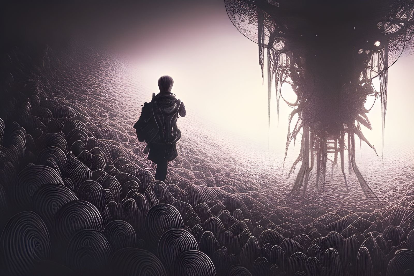 Detailed Ink Illustration of a Search in Cinematic Style