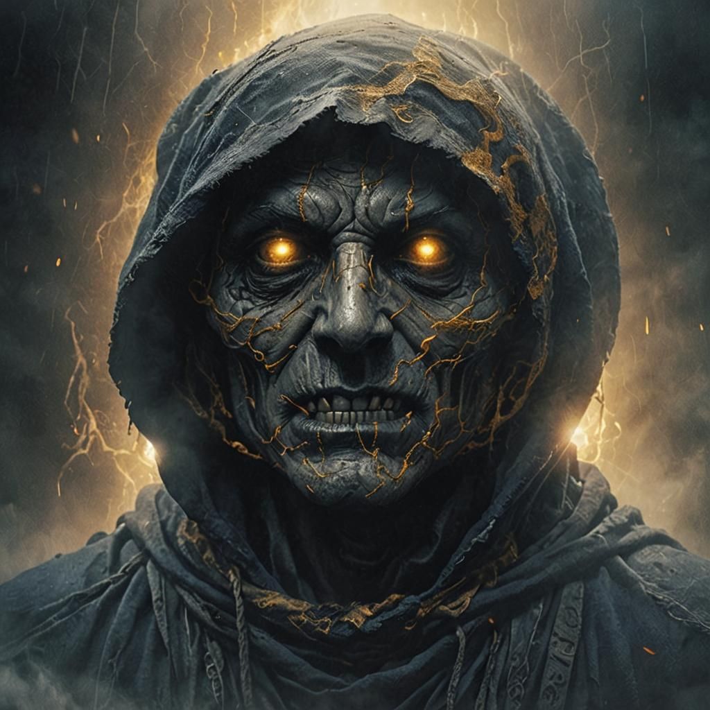 Levitating Grey Face in Dark Fantasy Style