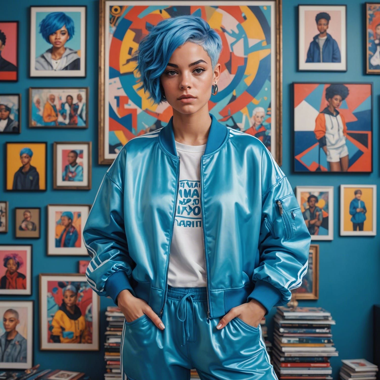 Hyperdetailed Hip-Hop Girl with Blue Hair