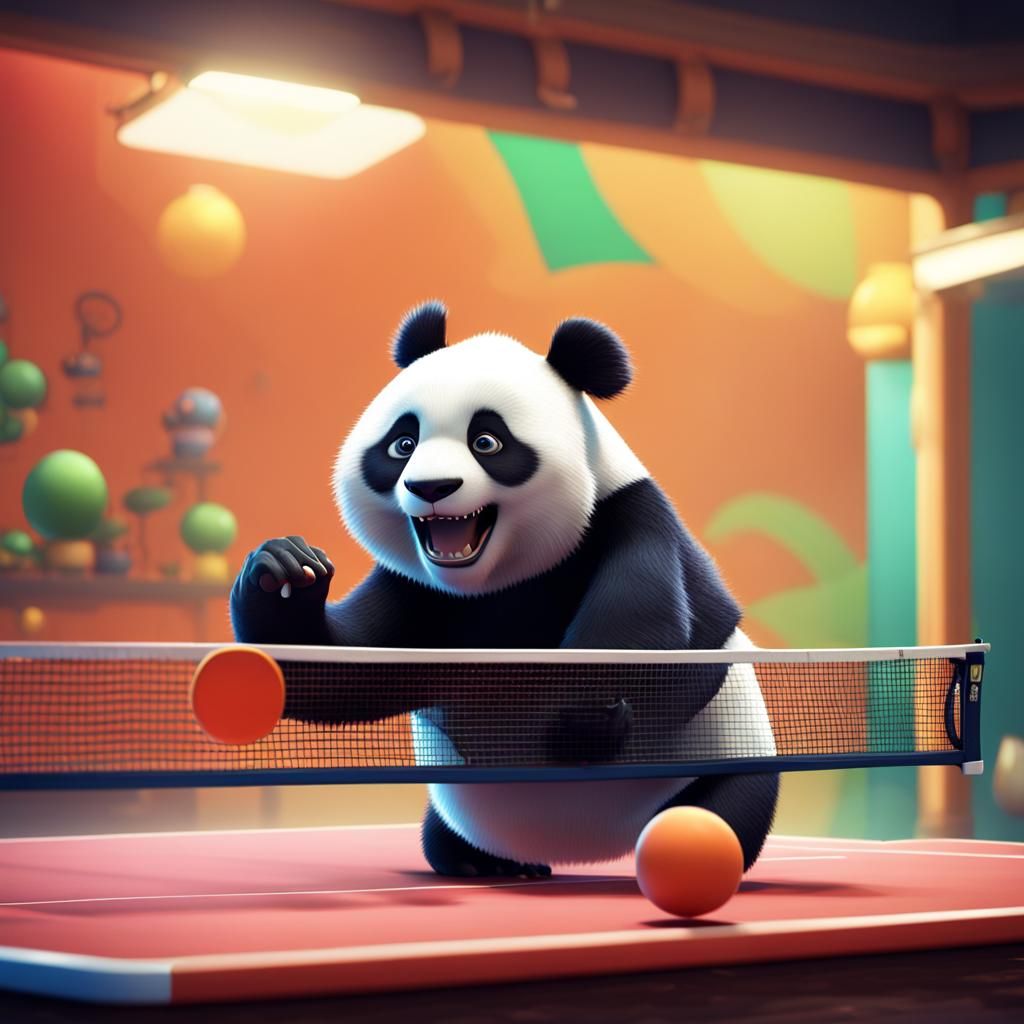 Panda Plays Table Tennis: Pixar-Style 3D Art