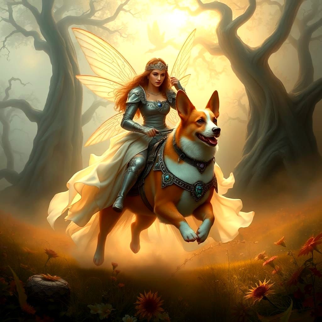 Ethereal Fairy Rides Corgi into Battle
