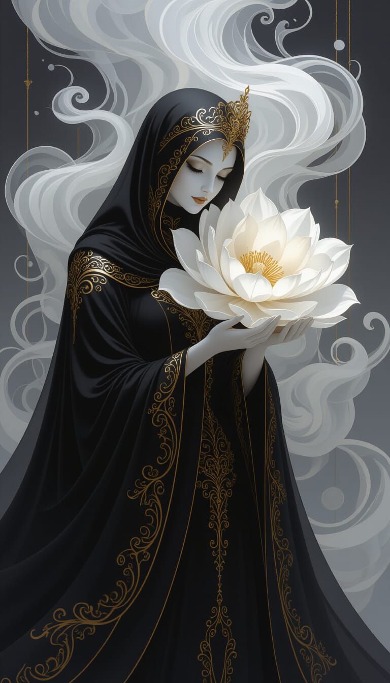 Ethereal Queen with Flower in Digital Art Style