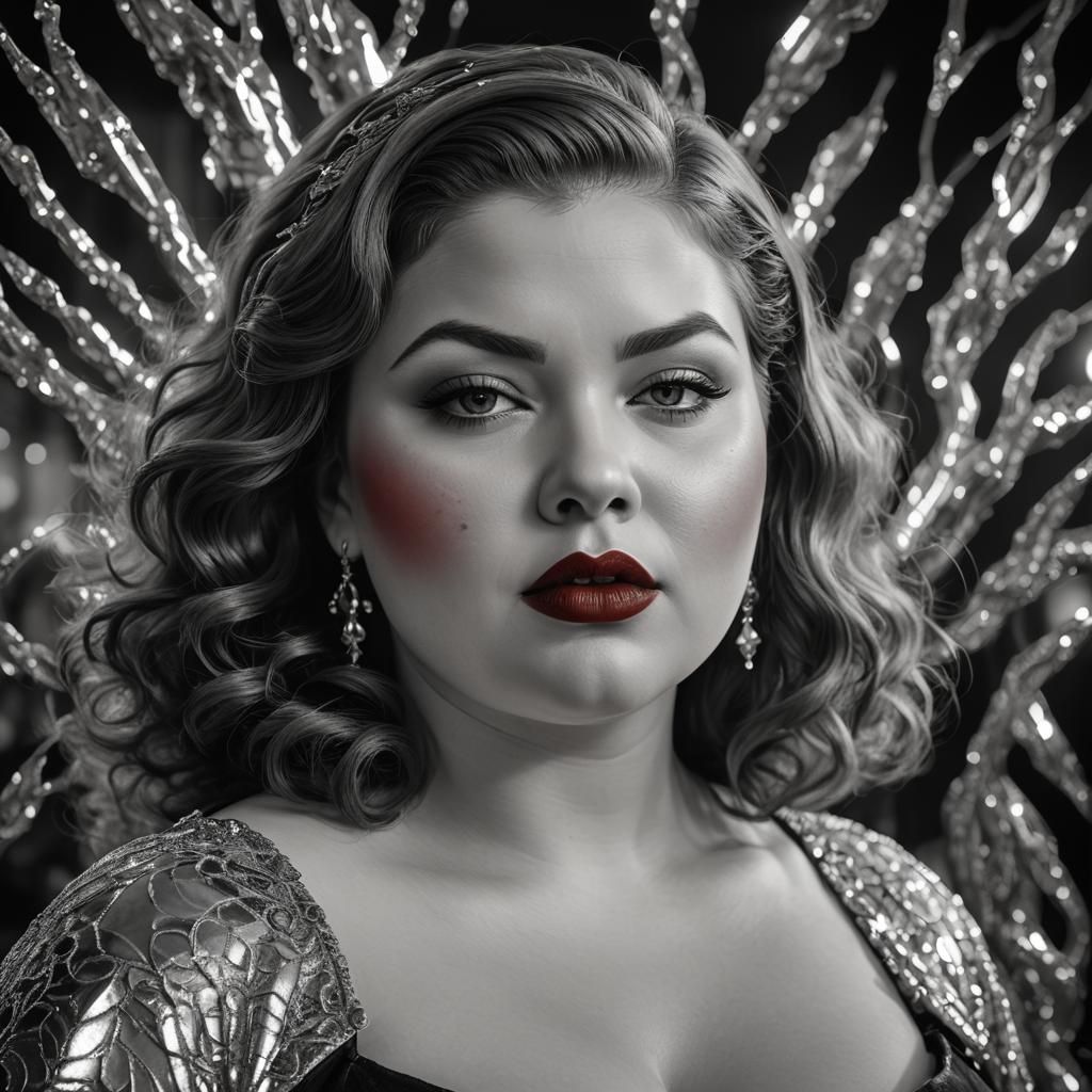 Glamorous Red Lips Portrait in Black and White