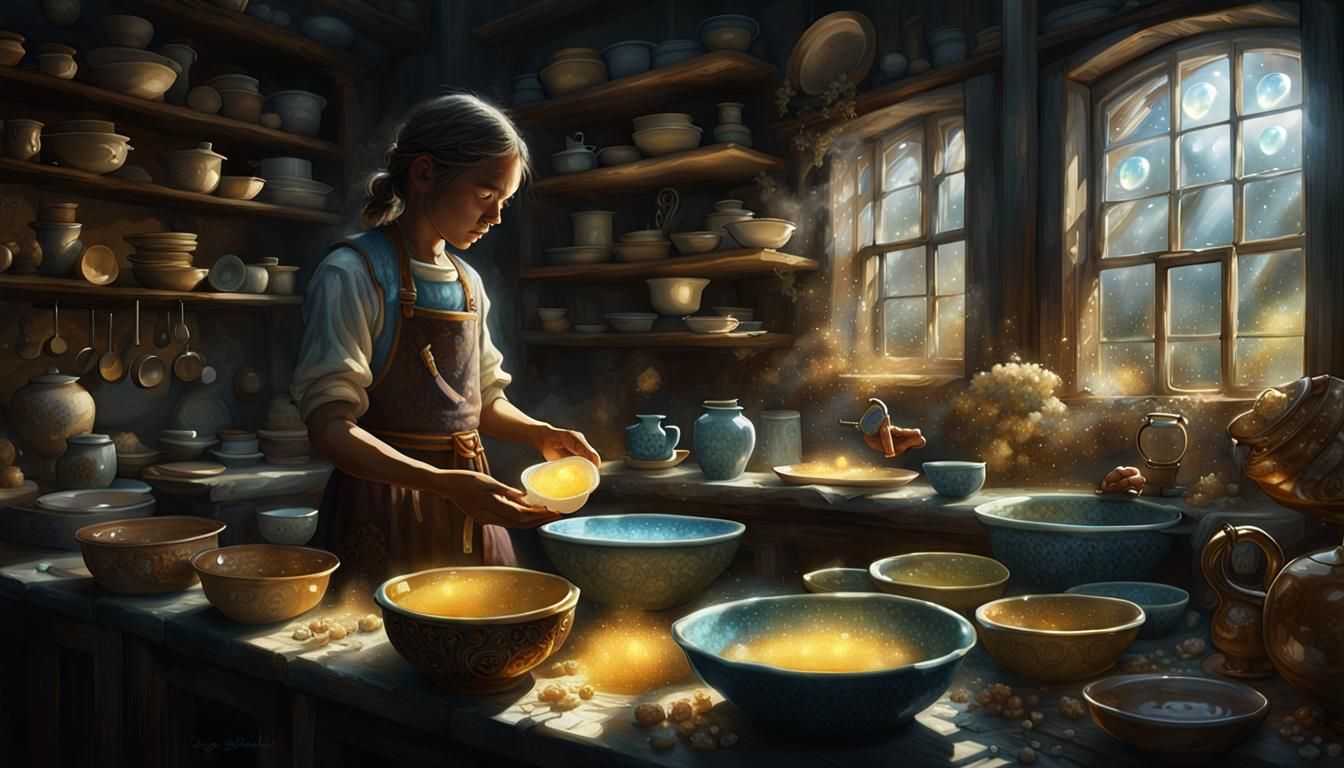 Washing Dishes: Hyperdetailed Fantasy Concept Art