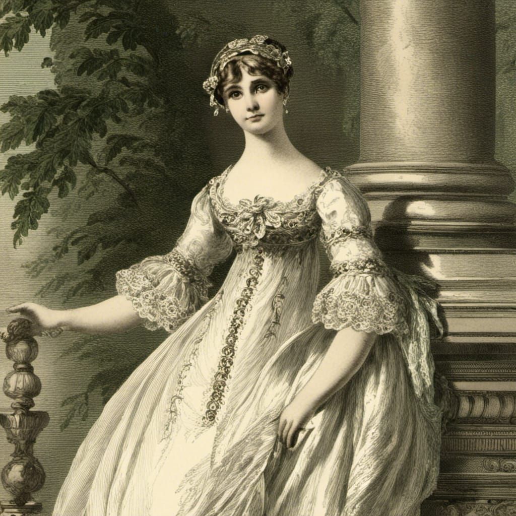 Girl in White Regency Gown in Ballroom