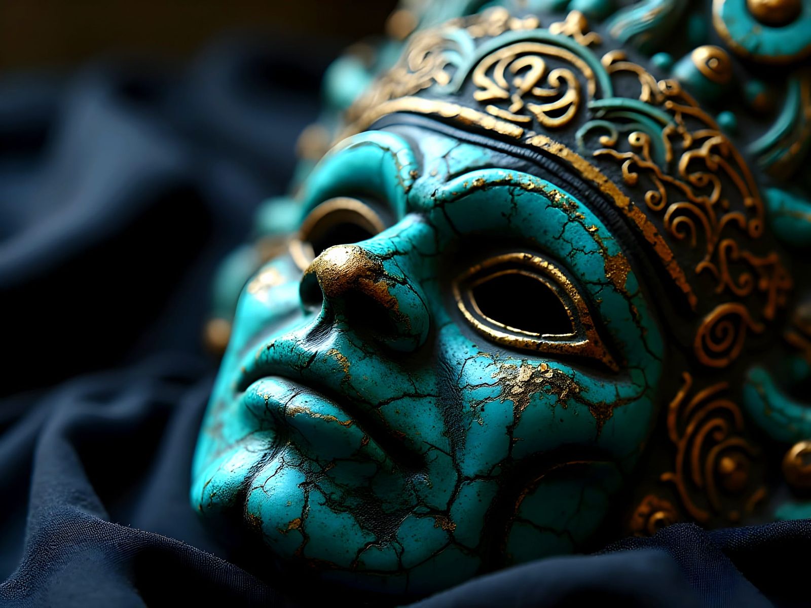 Turquoise and Obsidian Mayan Ceremonial Mask