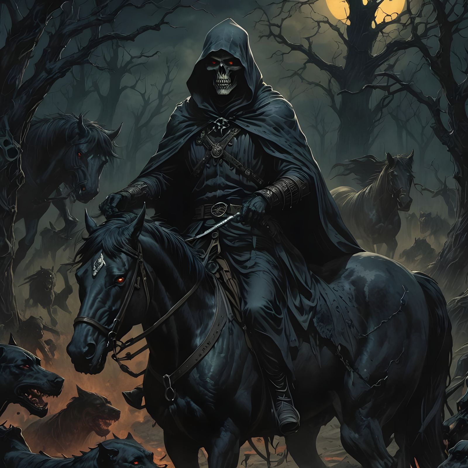 Grim Reaper on Black Horse in Comic Book Art