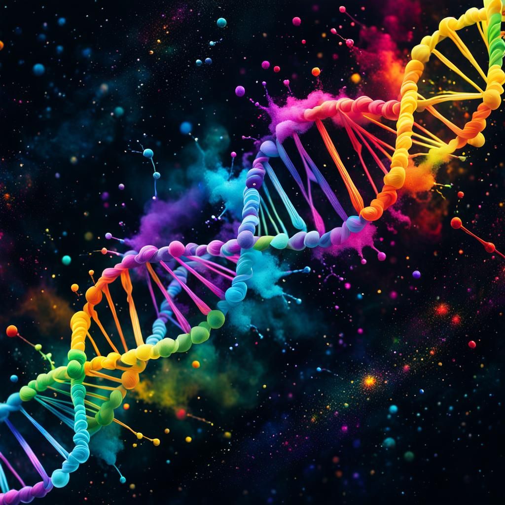 Colorful DNA Strands in Nebula, Graffiti Art