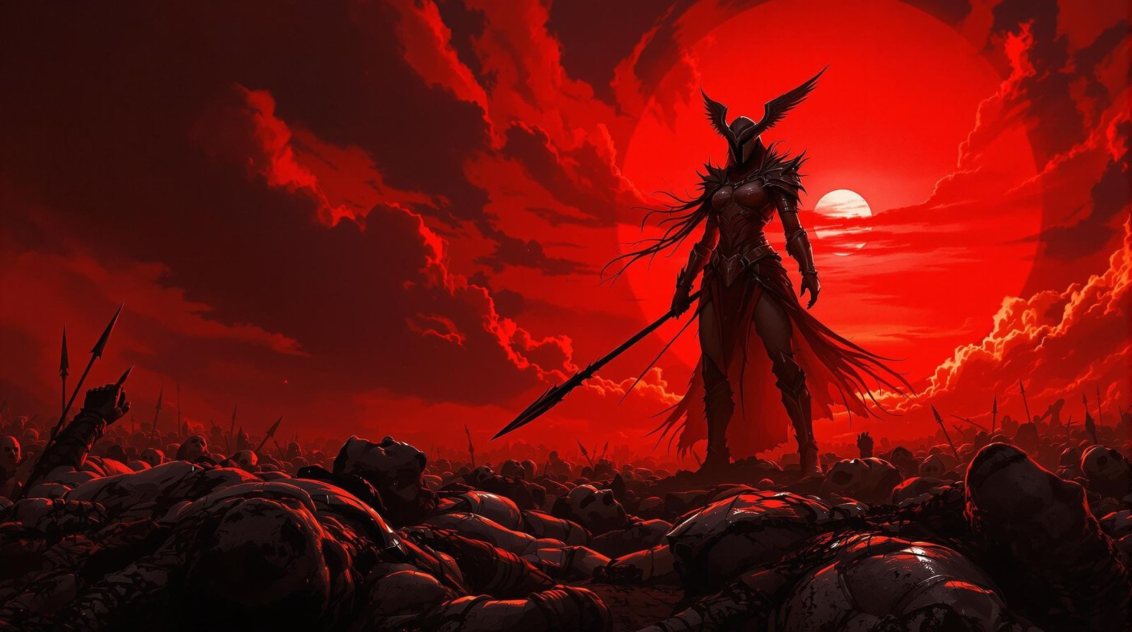 Valkyrie Silhouette in Dark Fantasy Style