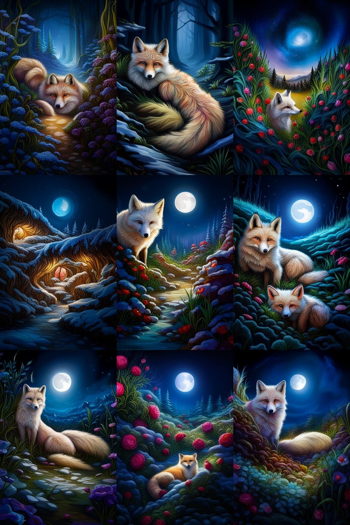 Detailed Snow Fox in Organic Vegetation Design