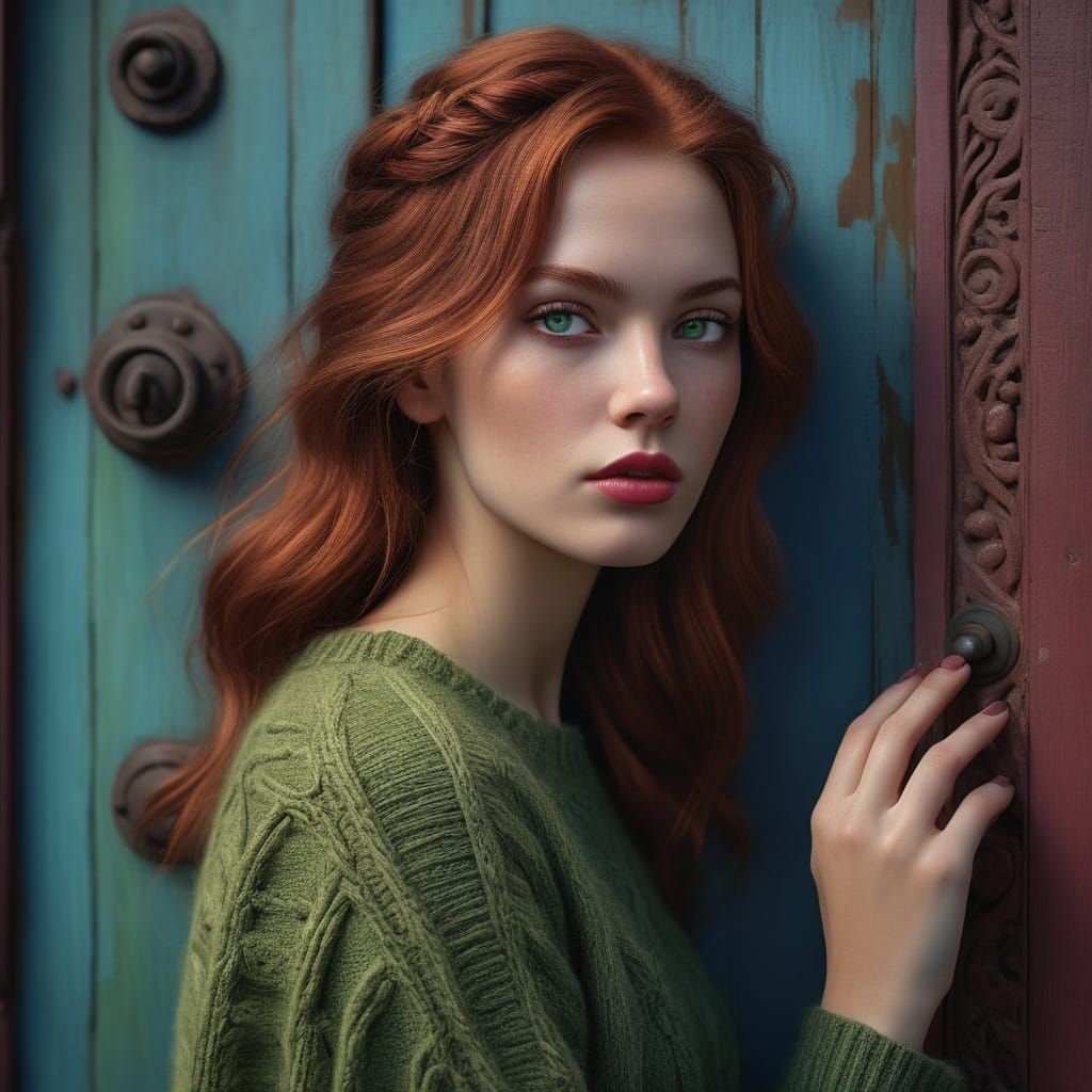 Hyper realistic portrait of a beautiful woman with auburn ha...