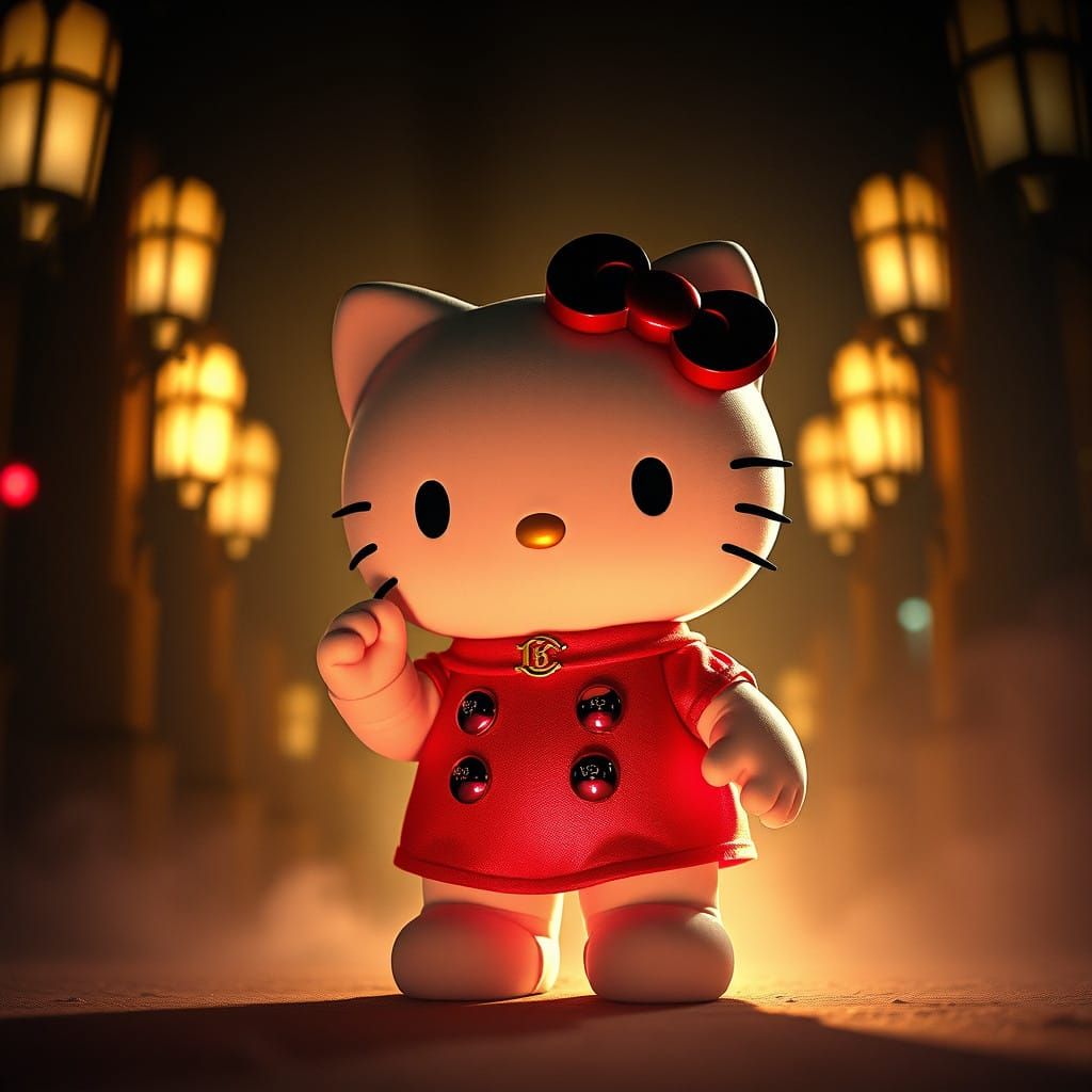 Epic Hello Kitty Hero in Cinematic Landscape