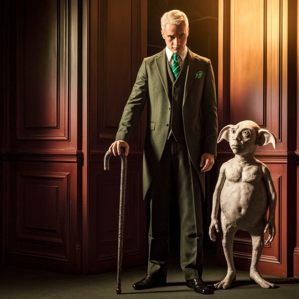 Lucius Malfoy with Dobby in Emerald Green Suit