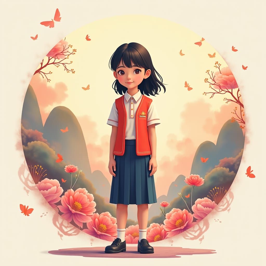 Chinese Student Portrait in Dreamy Digital Art Style