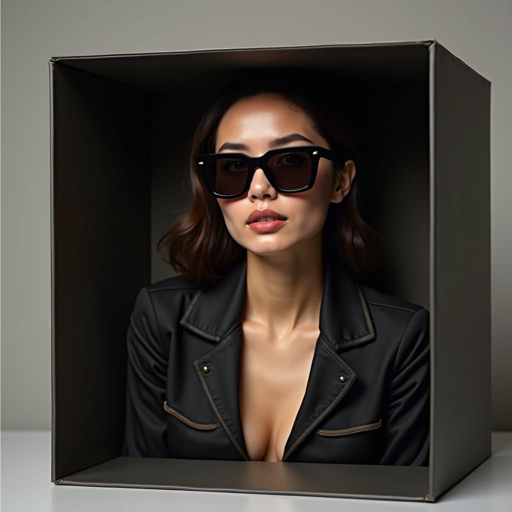 Woman in a Box with Black Shades