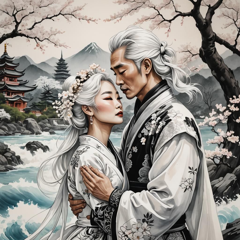 Asian Couple in White