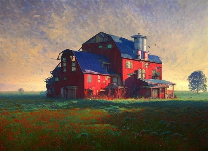 Retrofuturistic Scifi Farmhouse on Alien Planet