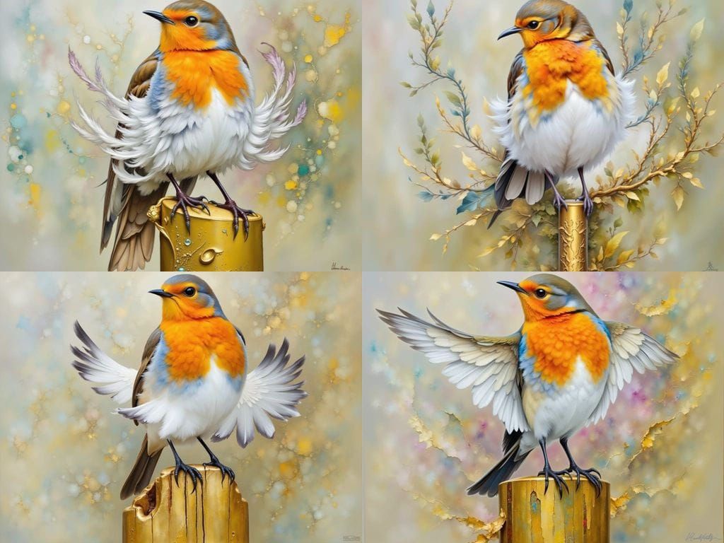 Proud Robin on Golden Post in Warm Wind