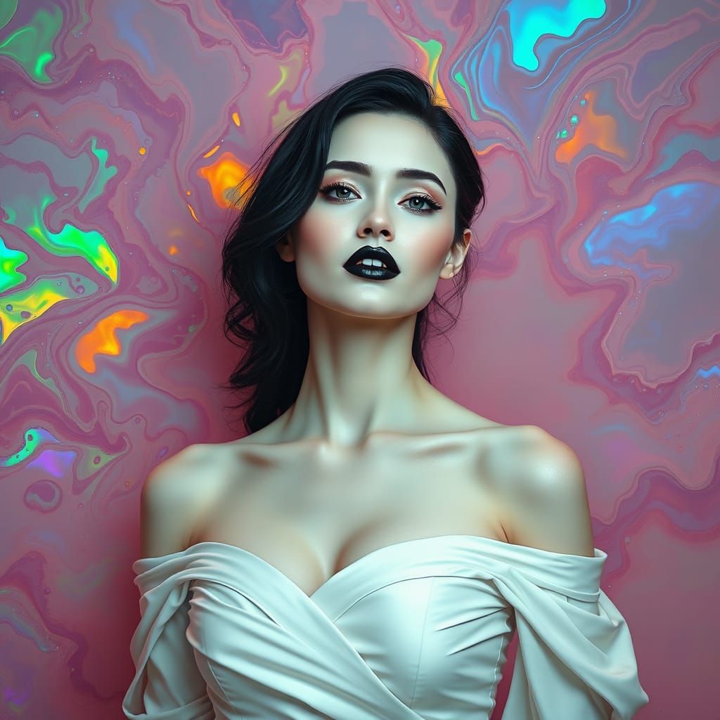 Elegant Woman with Iridescent Background, Digital Art