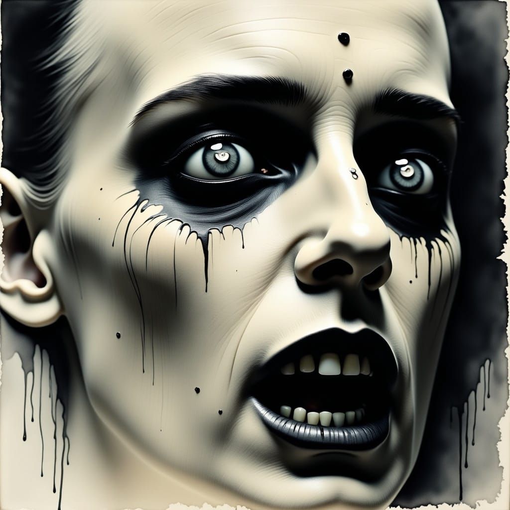 Terrified Medium's Face with Ghostly Reflections