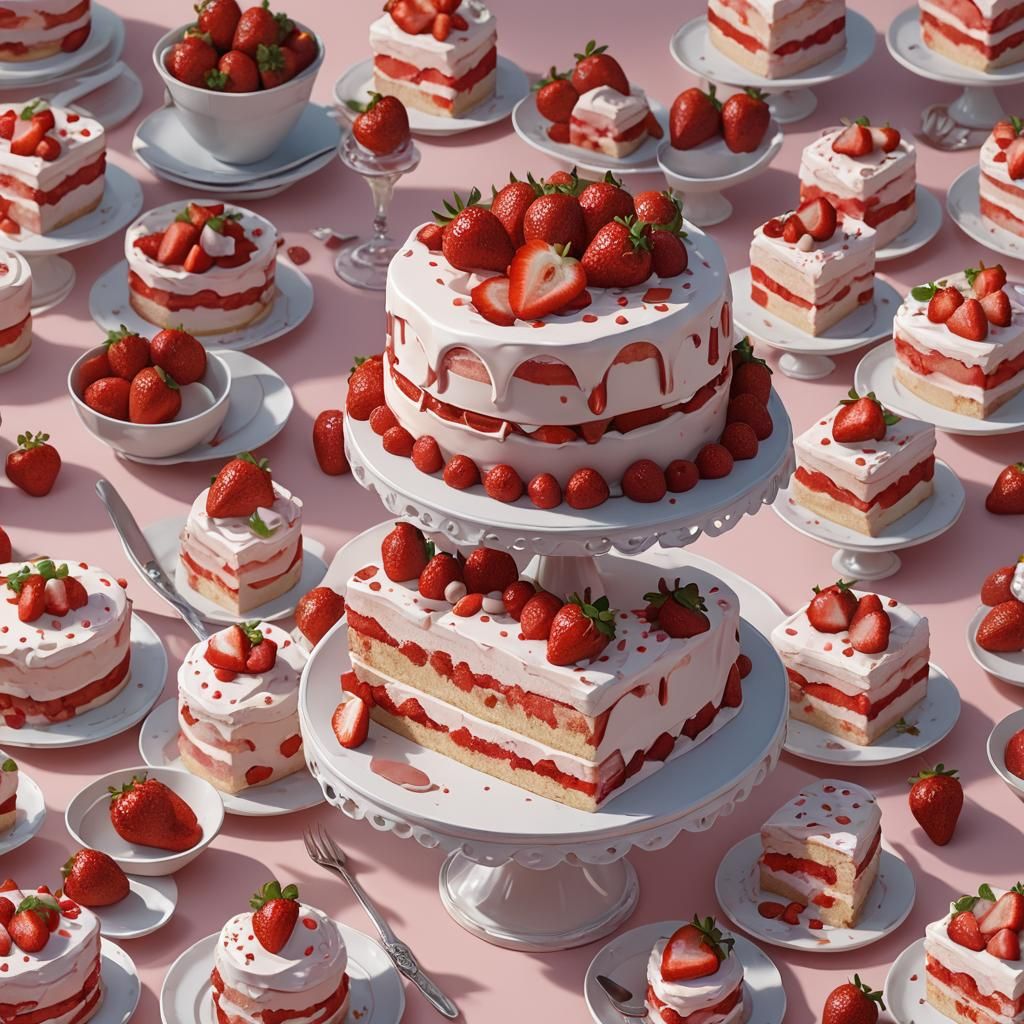 Detailed 3D Anime Strawberry Cake
