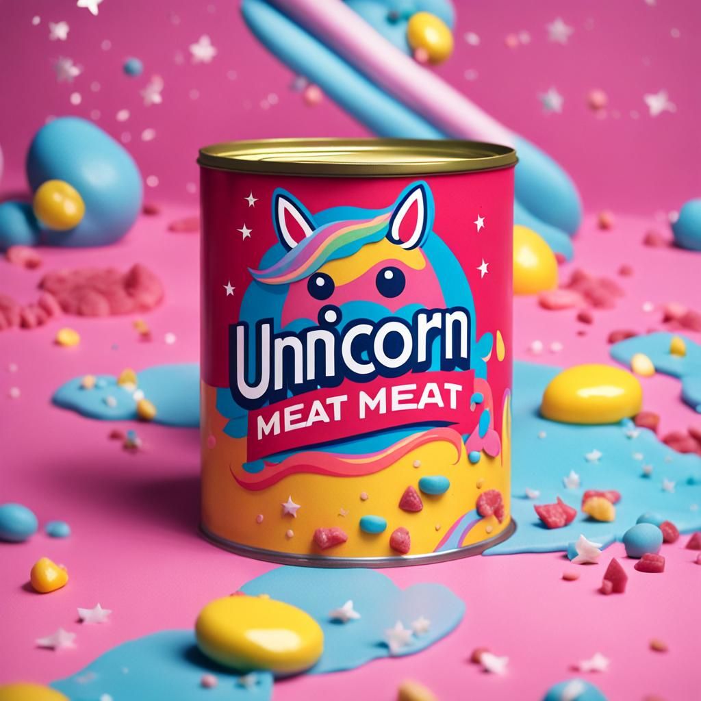 Retro 'Unicorn Meat' Can in 90s TV Ad Style