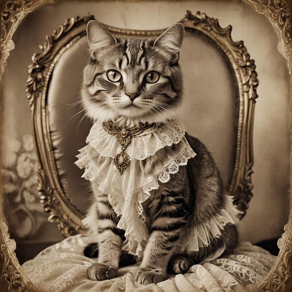 Victorian Cat in Frilly Gown Photograph