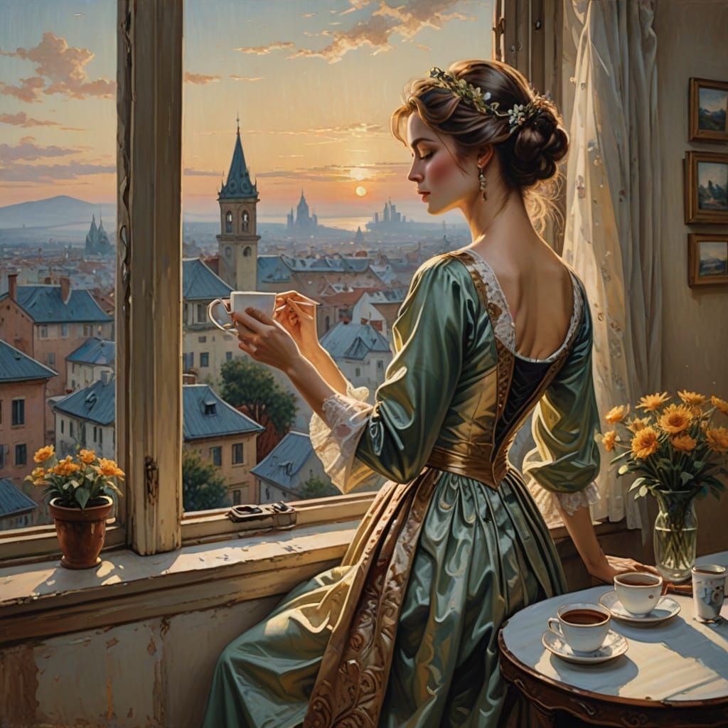 Artist Paints Dancers Masterpiece Overlooking Cityscape