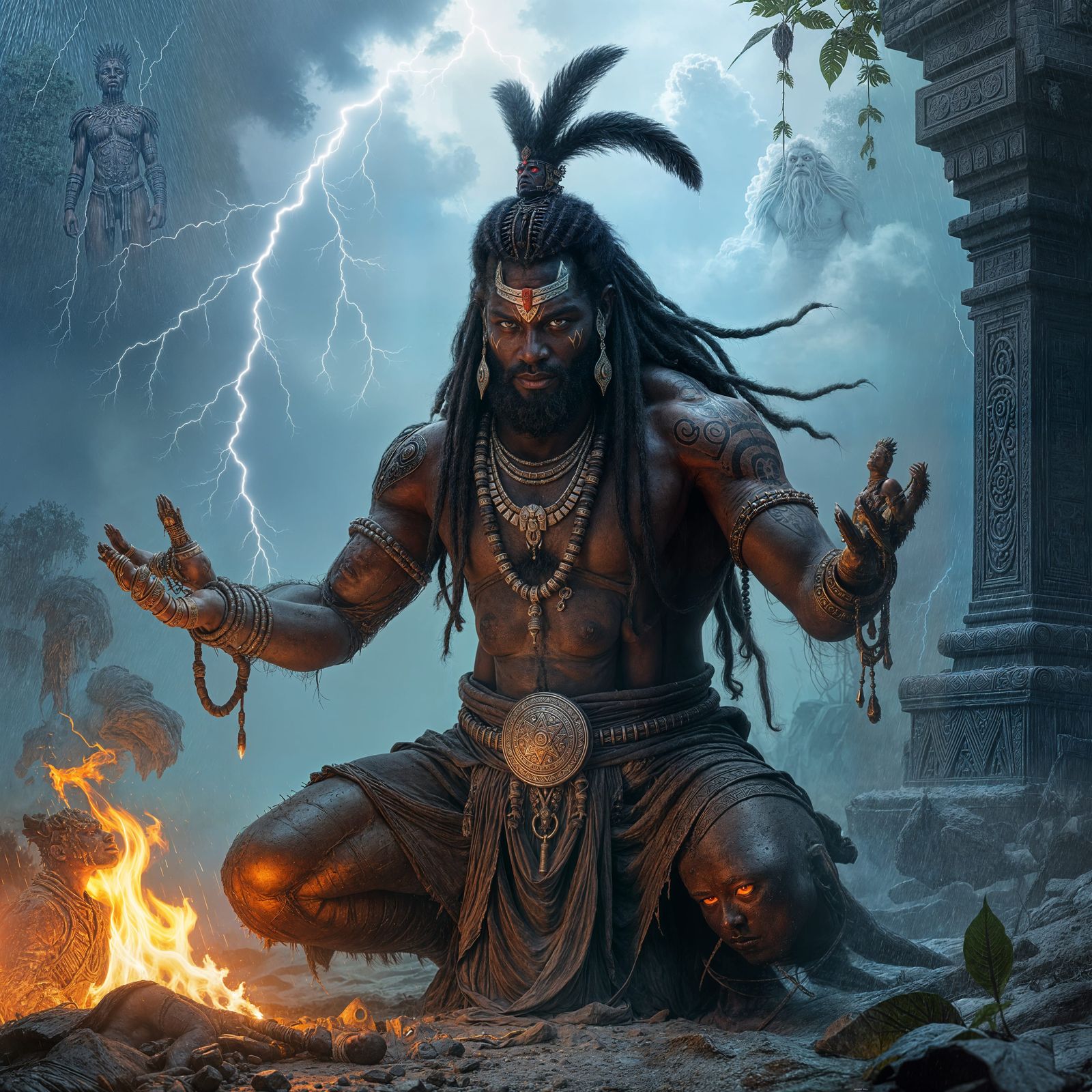 Ogun: African God of Iron Performing Dark Ritual