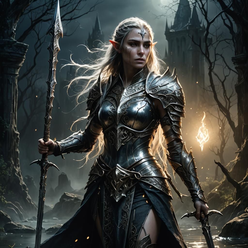 Elven Paladin Woman in Fantasy Tragedy