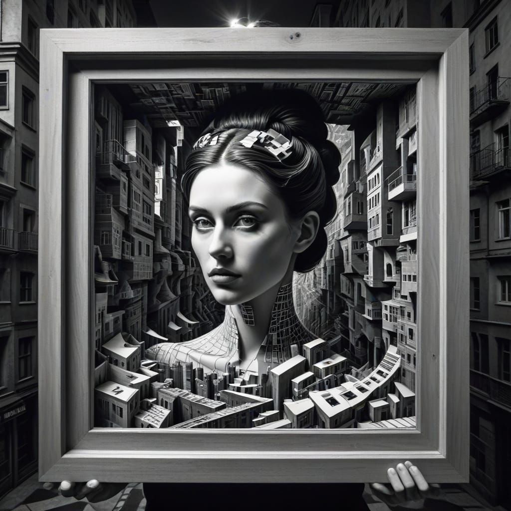 Droste Effect Woman in Futuristic Glitch Art