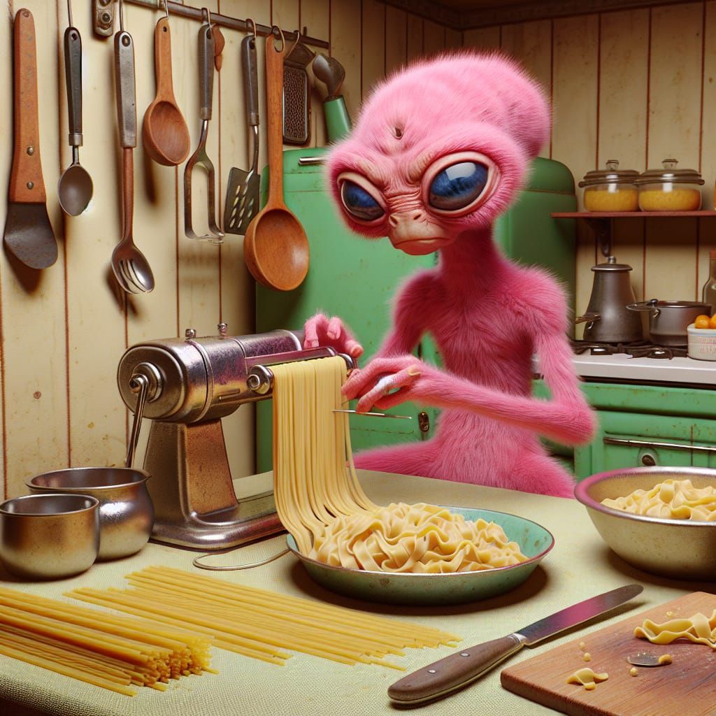 alien making homemade pasta