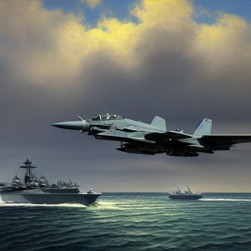 Military Aircraft Landing: Oil Painting