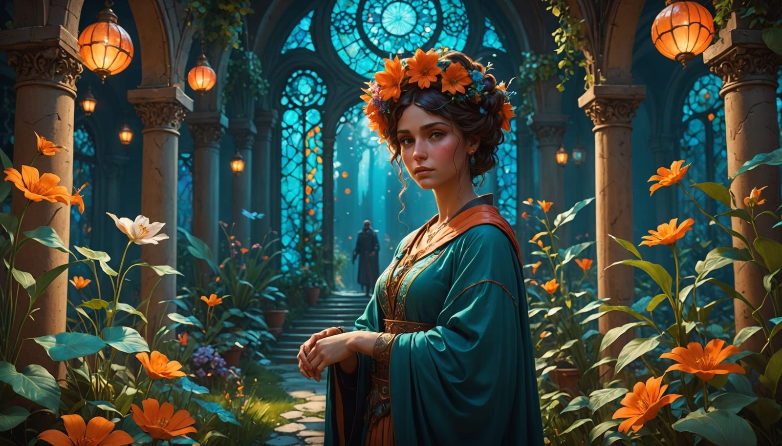 Glowing Night Garden Concept Art in Cyberpunk Style