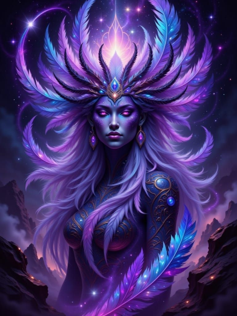 Eldritch Feathered Goddess Inanna in Epic Fantasy Style