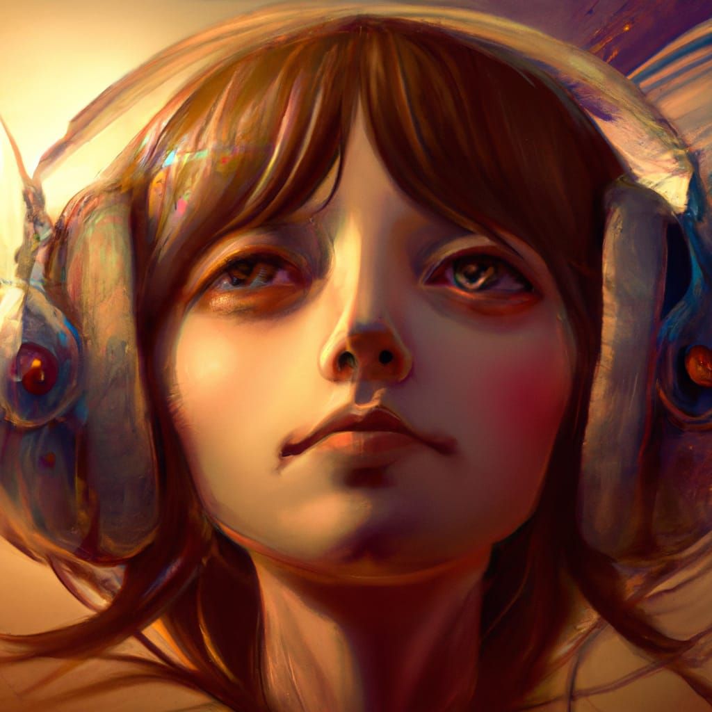 Girl Sees Music: Hyperdetailed Digital Portrait