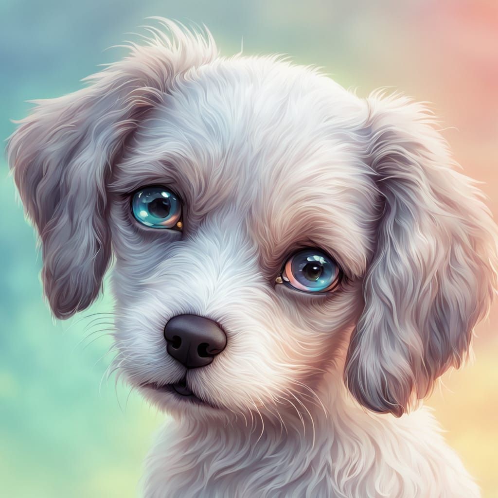 Sad Puppy with Big Eyes in Anime Style