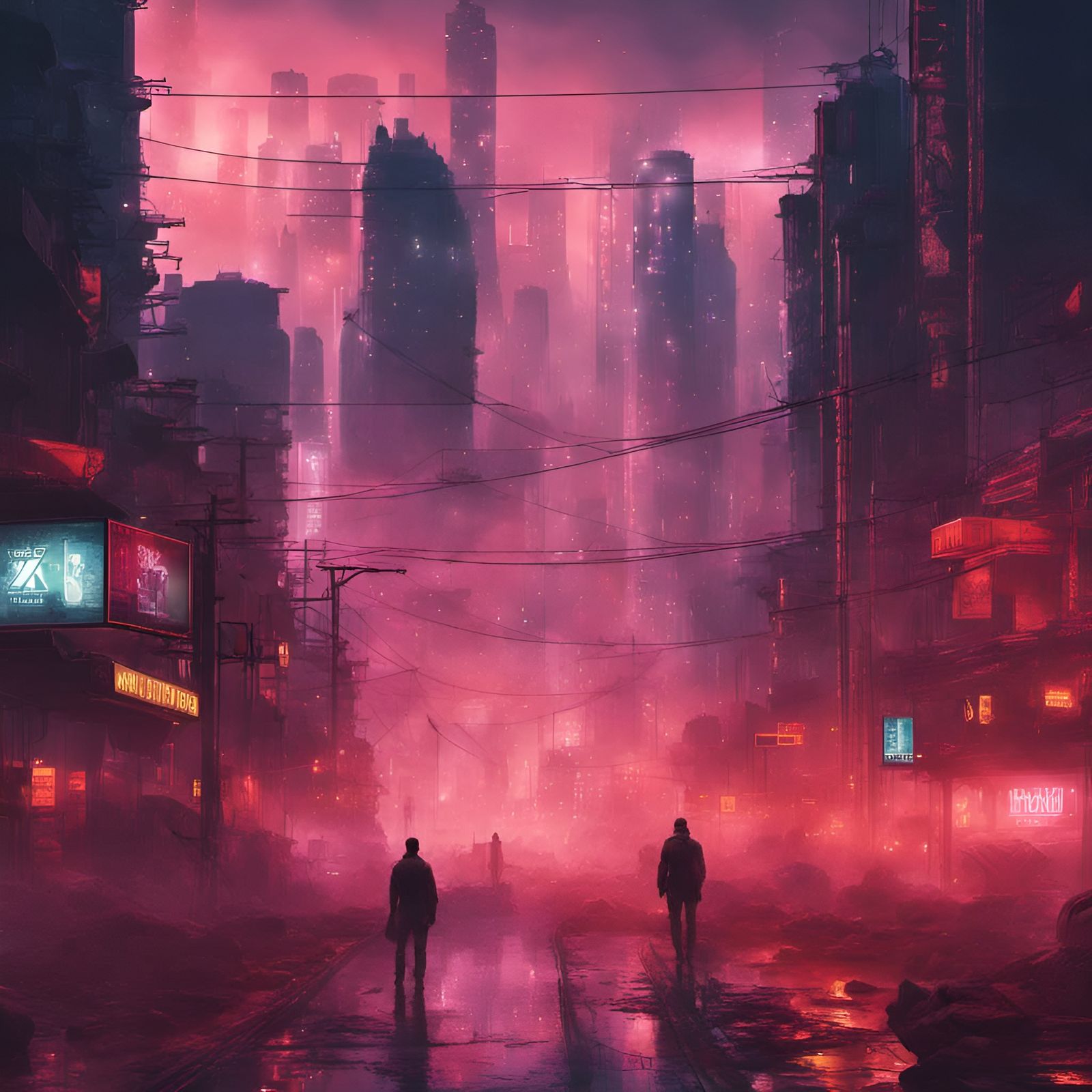 Futuristic Cityscape with Neon Lights in Cyberpunk Style