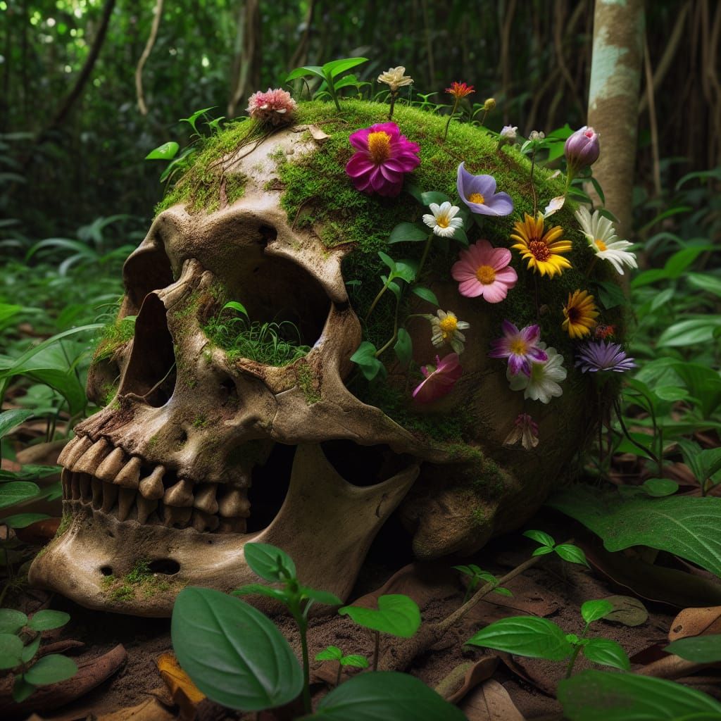 Vibrant Skull Blooms Amidst Lush Forest