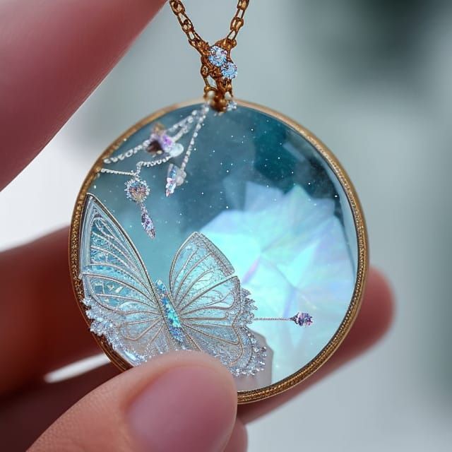 Icy Amulet Pencil Sketch with Winter Landscape