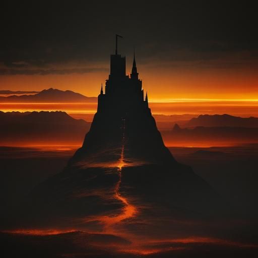 Gunslinger and Dark Tower in Desolate Landscape