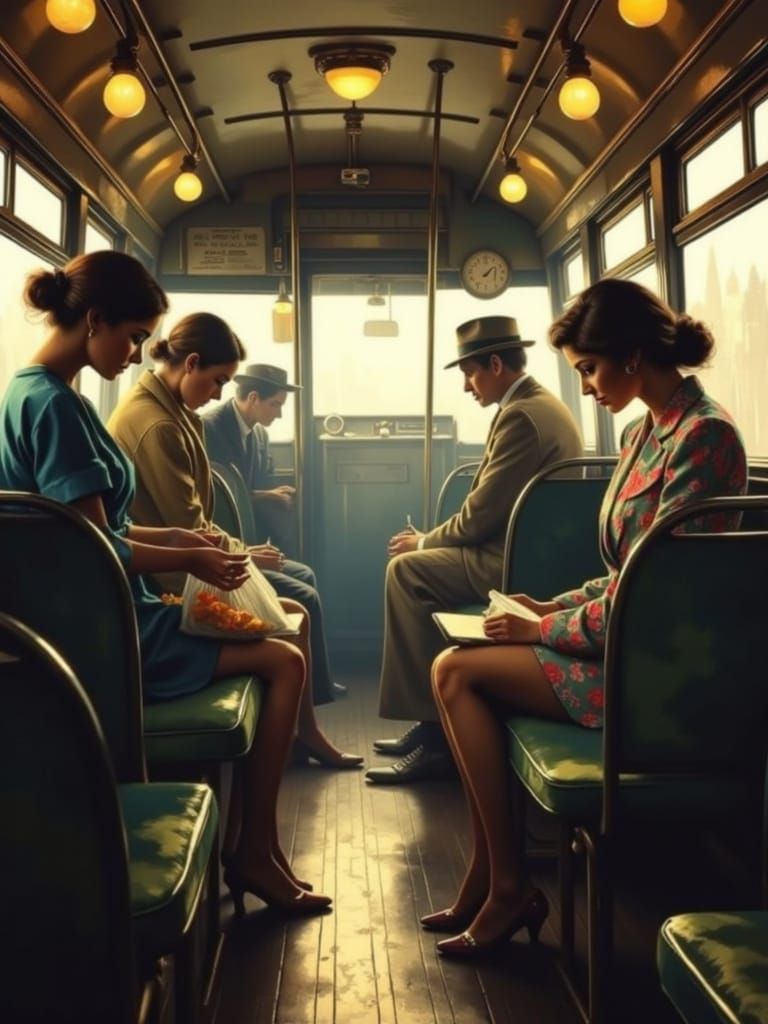 Vintage Bus Interior in a State of Surreal Melancholy