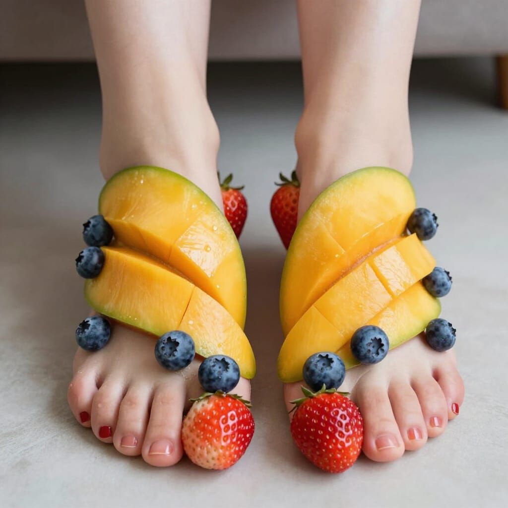 Hyperrealistic Fruit Feet Sculpture