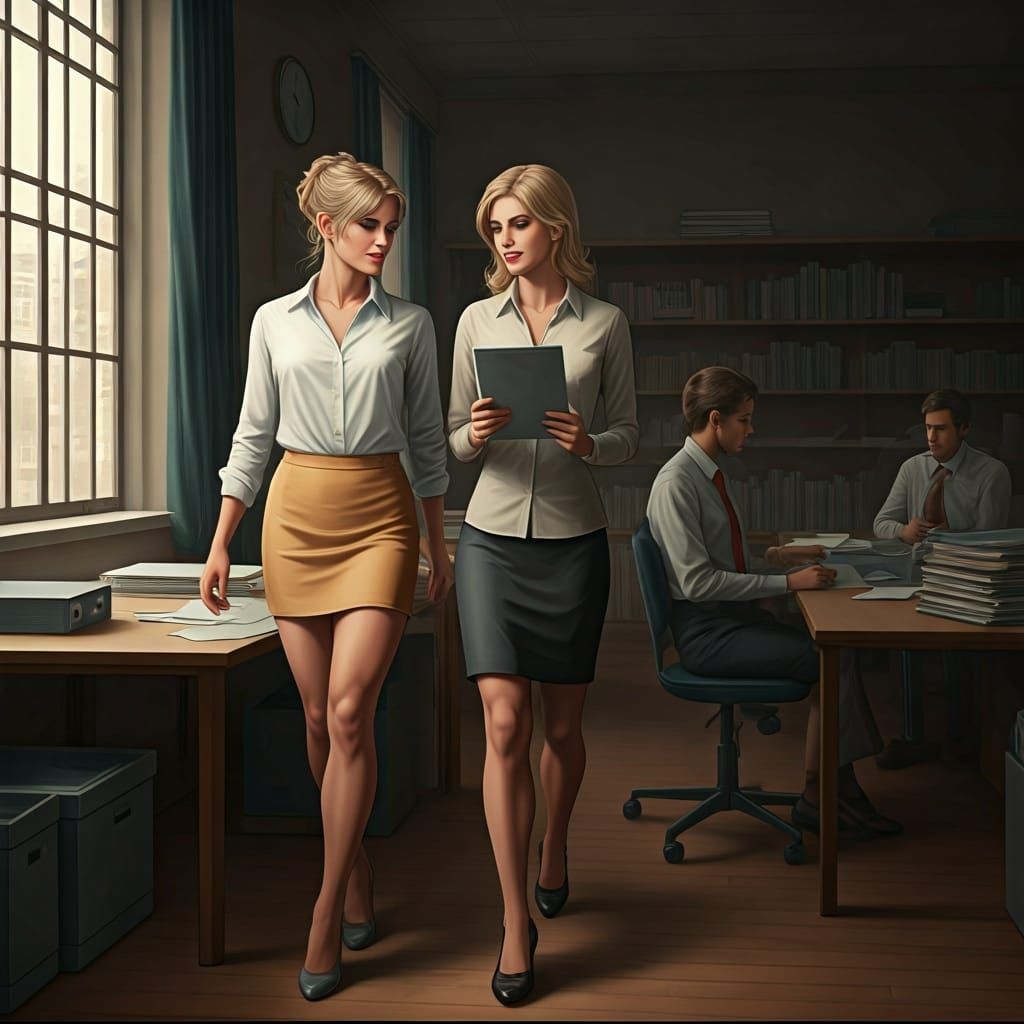 Confident Man in Miniskirt Strolls Through Office