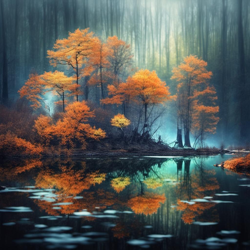 Surreal Power Plant Invasion of Forest Landscape